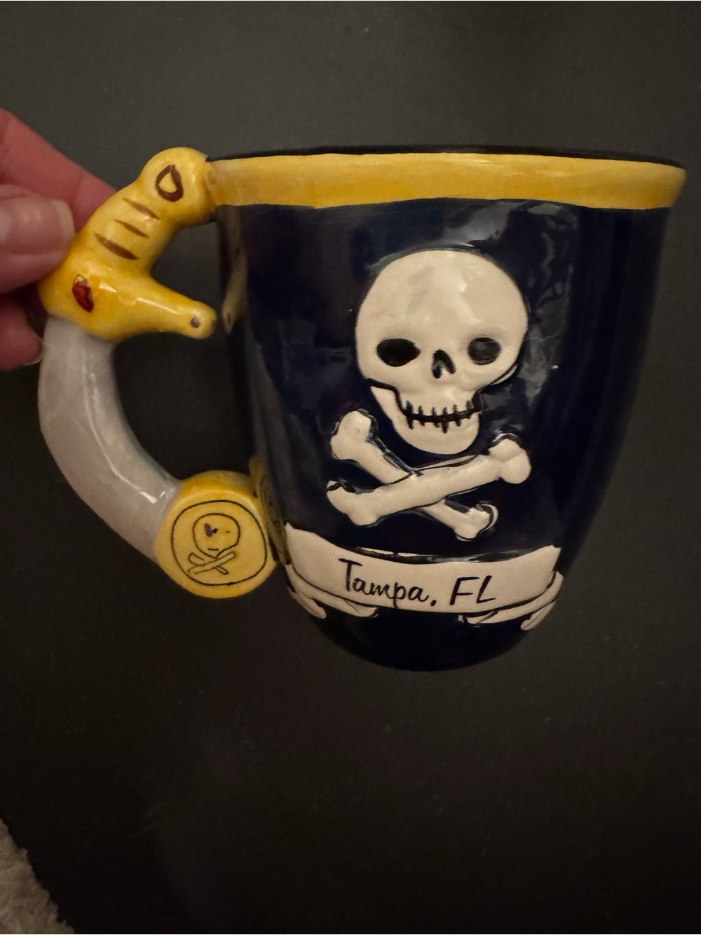 Tampa Skull & Crossbones Ceramic Mug - Navy and Yellow